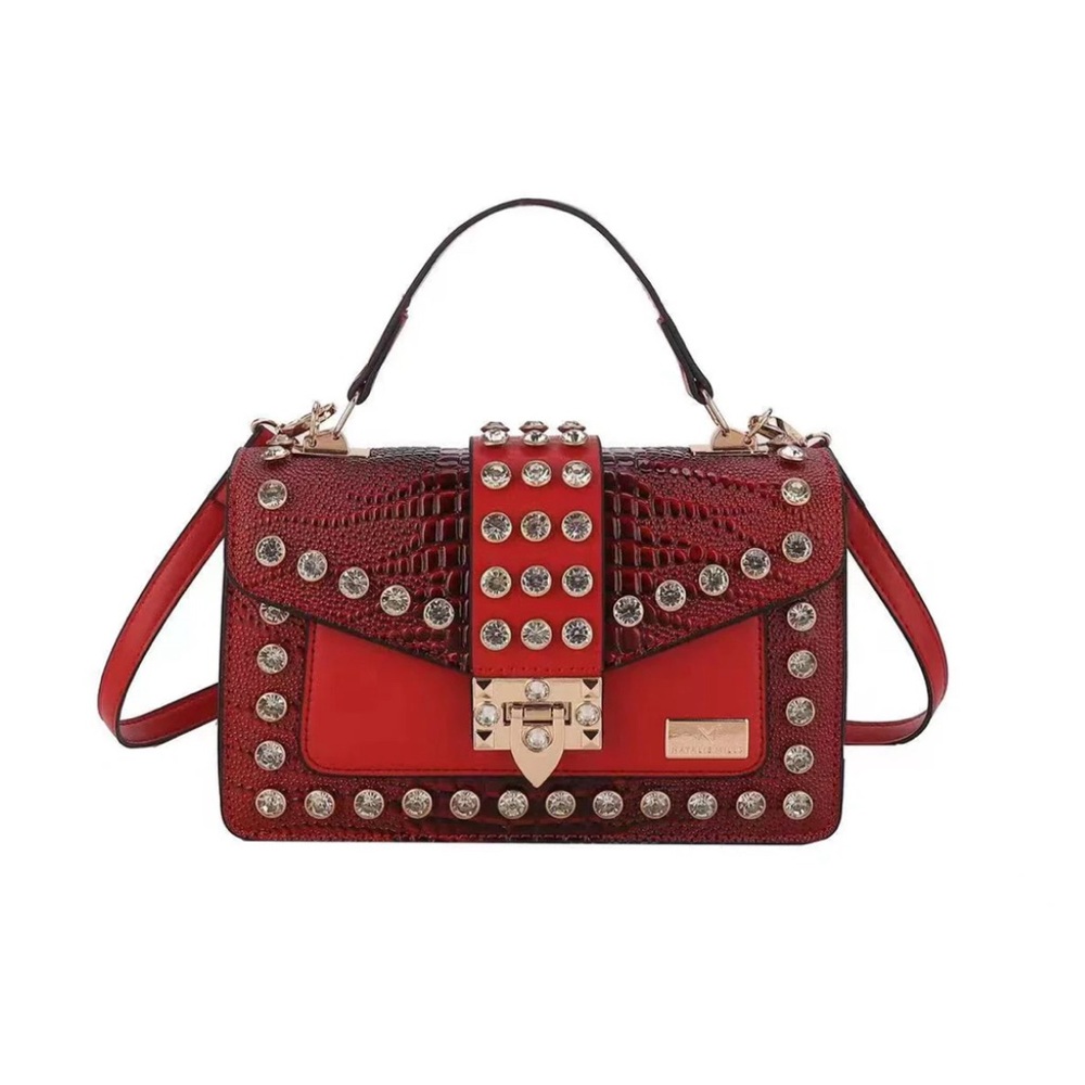 Red crystal studded Handbag crossbody
